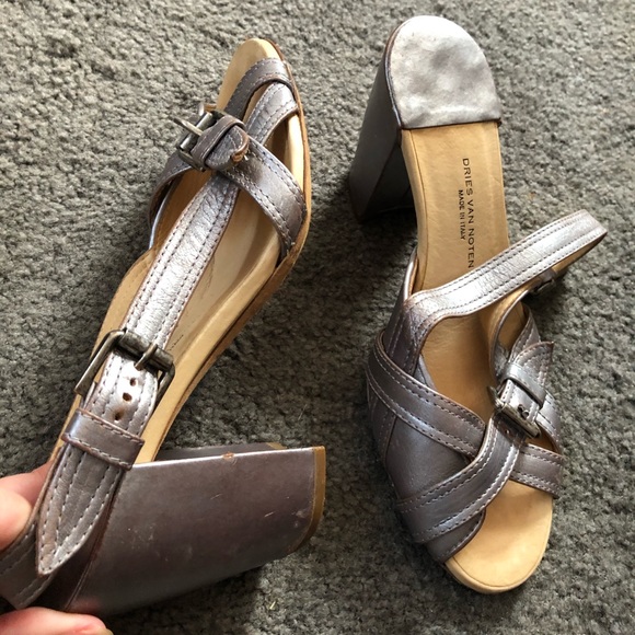 Dries Van Noten Metallic Block Heel Sandal 39.5 - Picture 11 of 14